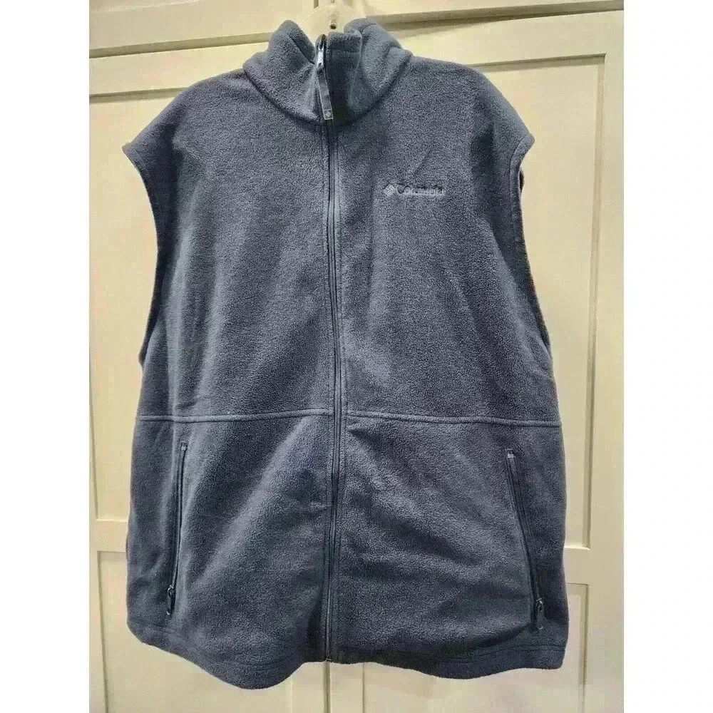 Columbia Fleece Vest Mens XXL 2X Navy Blue Full Zip Camping Hiking